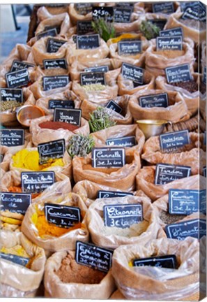 Framed Merchant&#39;s Stall of Spices at Street Market Print