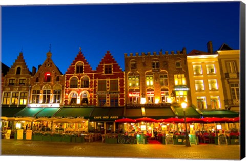 Framed Cafes in Marketplace in Downtown Bruges, Belgium Print