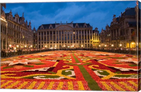 Framed Night View of the Grand Place, Belgium Print