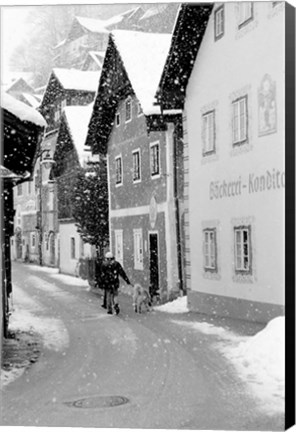 Framed Snowy Street in Hallstat, Austria Print