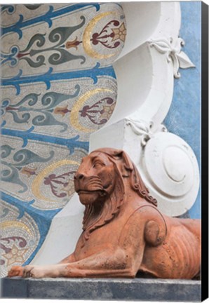 Framed Lion statue, Dunkirk Baths Print