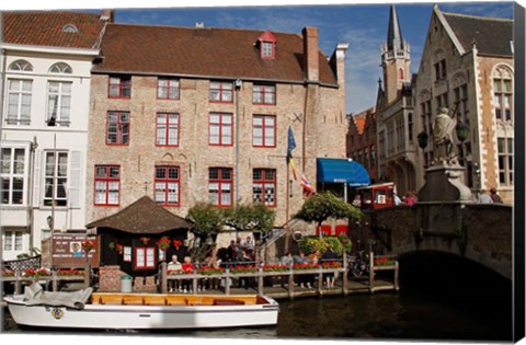 Framed Canal Cafe, Bruges, Belgium Print