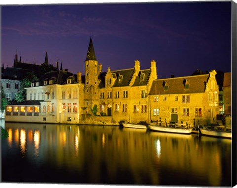 Framed Rozenhoedkaai at Night, Bruges, Belgium Print