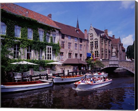 Framed Tourist Boats, Bruges, Belgium Print
