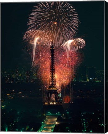 Framed Fireworks, Eiffel Tower, Paris, France Print