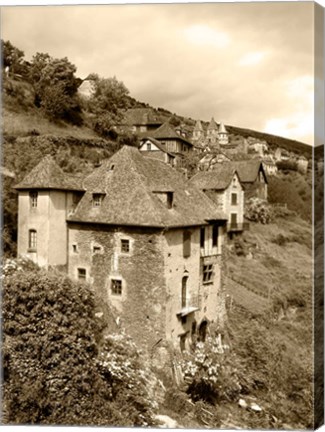 Framed Medieval houses, Aveyron, Conques, France Print