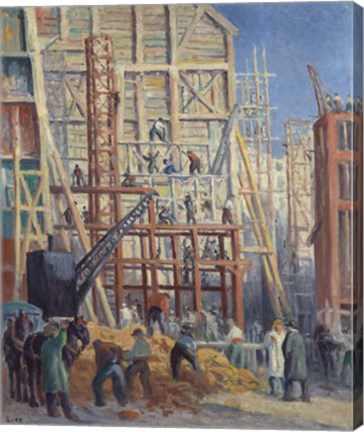 Framed Construction Site, 1911 Print