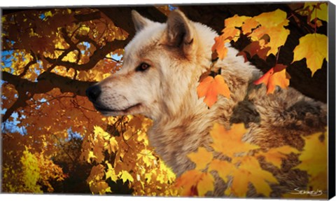 Framed Autumn Leaves and Wolf Print