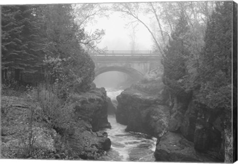 Framed Bridge Over Rocks Black And White Print