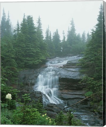 Framed Misty Daytime Falls Print