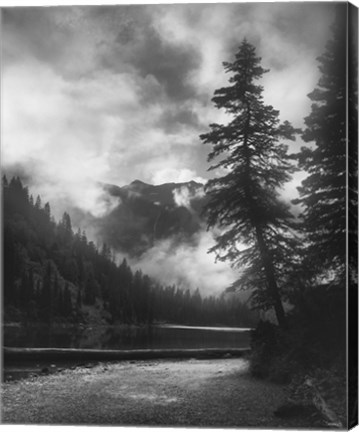 Framed Mountains And Clouded Sky Behind Trees Print