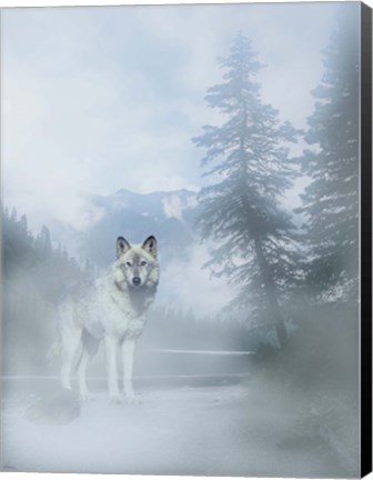 Framed White Mist Wolf 2 Print
