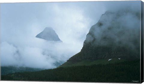 Framed Misty Peak And Green Cliff Print