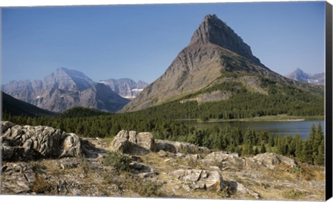 Framed Rocky Cliffs And Evergreens Print