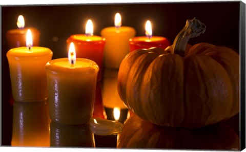 Framed Pumpkins And Candles Print