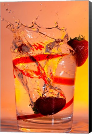 Framed Strawberry Splash In Red Swirl Glass II Print