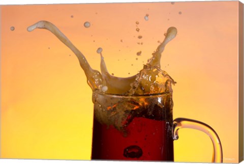 Framed Beer Mug And Splashing Bubble Print