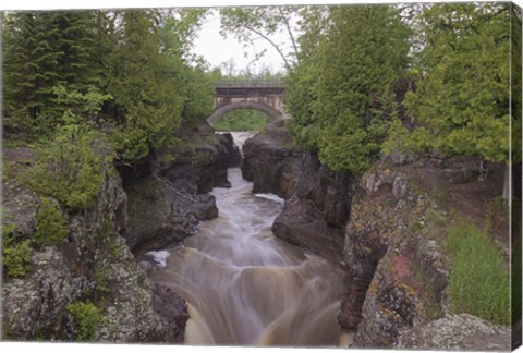 Framed North Shore Rushing Water And Bridge Print