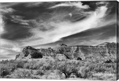 Framed Mountain Cliffs And Sky Black And White Print