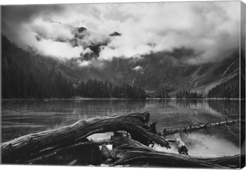 Framed Mountain And Lake With Wood Print