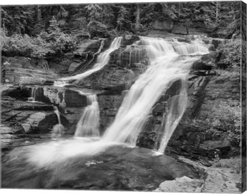 Framed Water Rushing Over Rock Under Trees Print