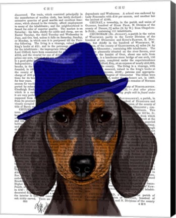 Framed Dachshund With Blue Trilby Print