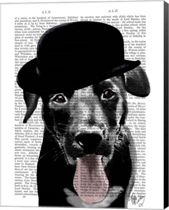 Framed Black Labrador in Bowler Hat Print