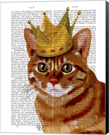 Framed Ginger Cat with Crown Portrai Print