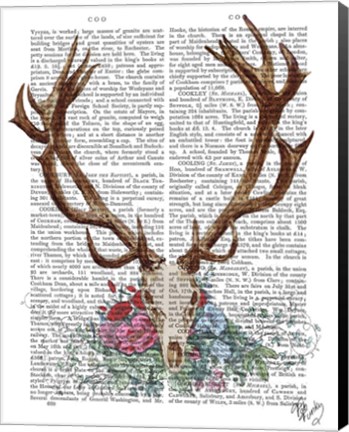 Framed Deer Skull With Flowers 1 Print