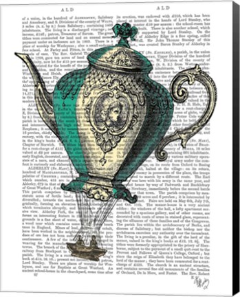 Framed Flying Teapot 1 Green and Yellow Print