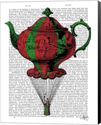 Framed Flying Teapot 2 Red and Green Print