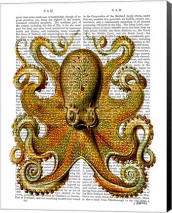 Framed Vintage Yellow Octopus Front Print