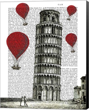 Framed Tower of Pisa and Red Hot Air Balloons Print