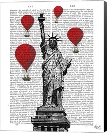 Framed Statue Of Liberty and Red Hot Air Balloons Print