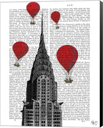 Framed Chrysler Building and Red Hot Air Balloons Print