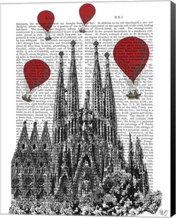 Framed Sagrada Familia and Red Hot Air Balloons Print