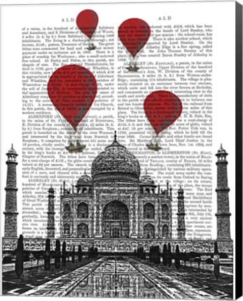 Framed Taj Mahal and Red Hot Air Balloons Print