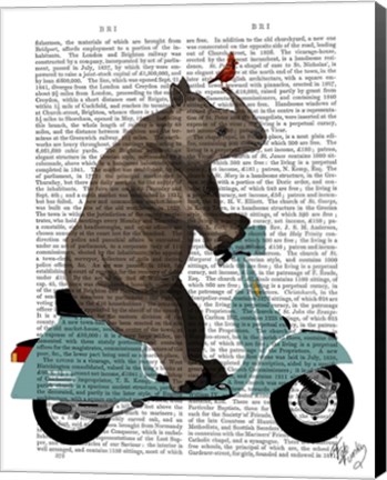 Framed Rhino on Moped Print