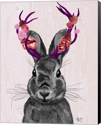 Framed Jackalope with Pink Antlers Print