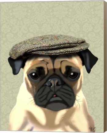 Framed Pug in Flat Cap Print