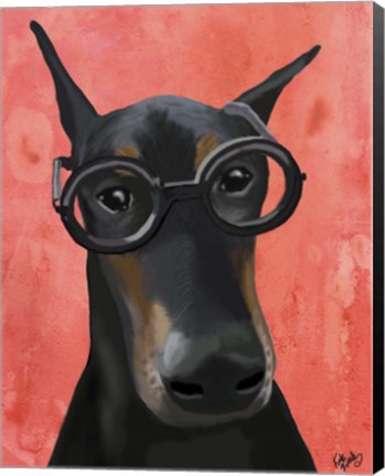 Framed Doberman With Glasses Print