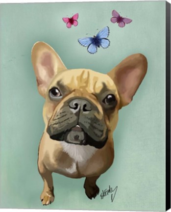 Framed Brown French Bulldog and Butterflies Print