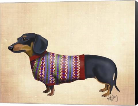 Framed Dachshund With Woolly Sweater Print