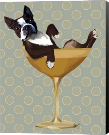 Framed Boston Terrier in Cocktail Glass Print