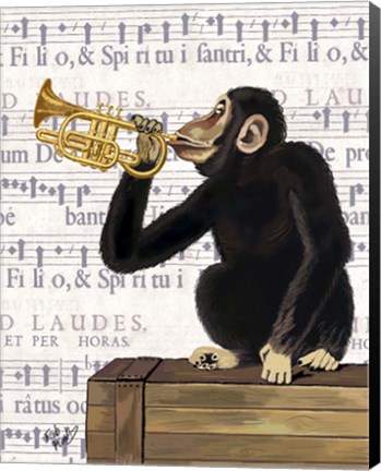 Framed Monkey Playing Trumpet Print