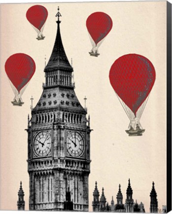 Framed Big Ben and Red Hot Air Balloons Print