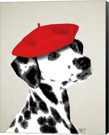 Framed Dalmatian With Red Beret Print