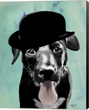 Framed Black Labrador in Bowler Hat Print