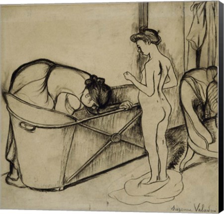 Framed Woman Cleaning a Tub and a Nude, 1908 Print