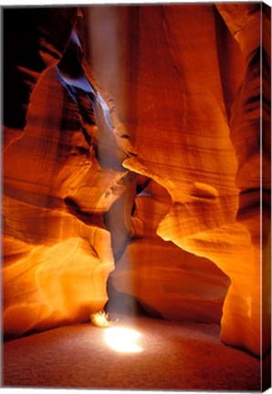 Framed Sun Shining Beam of Light onto Canyon Floor, Upper Antelope Canyon Print